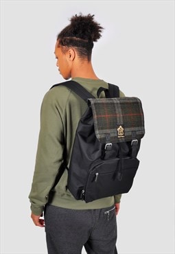 Wool tweed panel laptop backpack