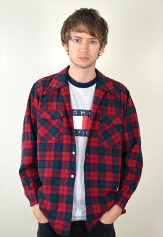 90S VINTAGE RED CHECKED JAEGER WOOL FLANNEL SHIRT
