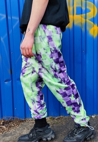 CHECK PRINT JOGGERS HANDMADE RAVER PANTS CHESS OVERALLS