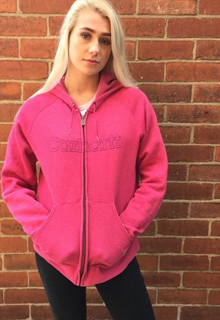 VINTAGE CARHARTT HOODIE HOODY PINK SPELL OUT JUMPER