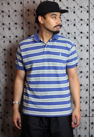 VINTAGE RALPH LAUREN BLUE STRIPED POLO SHIRT