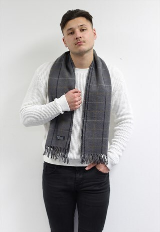 VINTAGE CASHMERE CHECKED SCARF GREY-AS223
