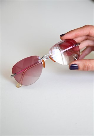VINTAGE SILVER RIMLESS FRAME, ORCHID PINK LENSES