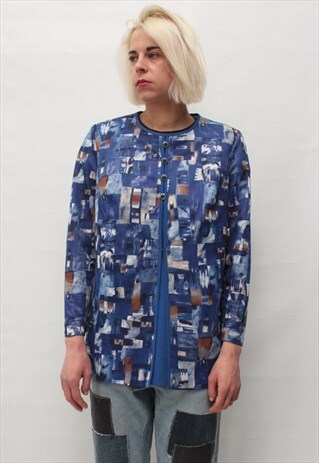 VINTAGE 80' AMAZING BEAUTIFUL ELEGANT BLUE BLOUSE