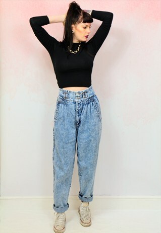 1980S VINTAGE HIGH WAIST BLUE ACID WASH MOM JEANS