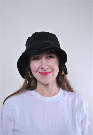 WOMEN VINTAGE VELVET BLACK BERET BUCKET HAT