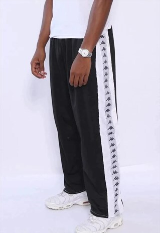 VINTAGE KAPPA BIG TAPE LOGO TRACK BOTTOMS BLACK