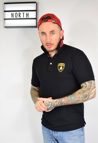 LAMBORGHINI BLACK PRINT POLO T SHIRT