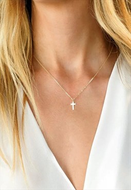 Women's 18" Mini Cross Crucifix Pendant Necklace - Gold