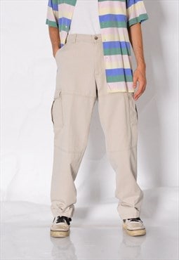 Y2K Beige Minimalist Work Wear Mens Cargo Pants
