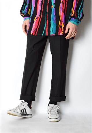 VINTAGE 90S BLACK MINIMALIST WOOL BLEND PANTS