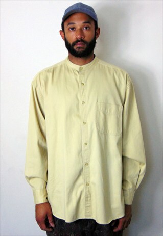 90S CLASSIC LUXURY ROUND COLLAR PASTEL YELLOW SHIRT LARGE