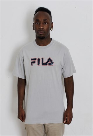 VINTAGE GREY FILA SPELL OUT T-SHIRT SMALL