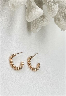 Gold Minimalist Textured Round Everyday Earrings