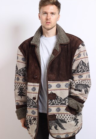 VINTAGE AZTEC NAVAJO FLEECE LINED JACKET