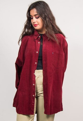 VINTAGE 90'S MAROON CORD OVERSIZE SHIRT