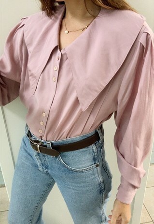 VINTAGE 80S DUSTY PINK LUXE BOHEME BLOUSE SHIRT TOP
