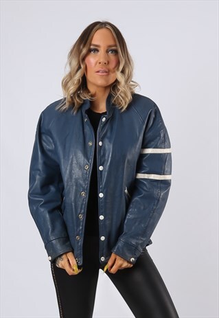 LEATHER JACKET VARSITY OVERSIZED BOYFRIEND UK 14 (FNFJ)
