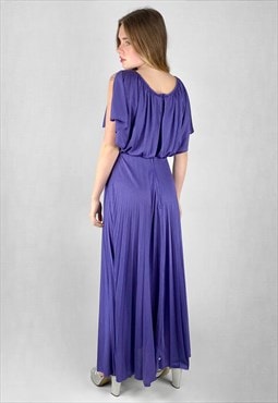 70's Vintage Grecian Purple Ladies Pleated Maxi Dress