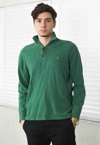 VINTAGE POLO RALPH LAUREN 1/4 ZIP JUMPER LOGO 90S M 18.1
