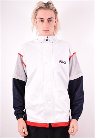 FILA MENS VINTAGE TRACKSUIT TOP JACKET MEDIUM WHITE 90S