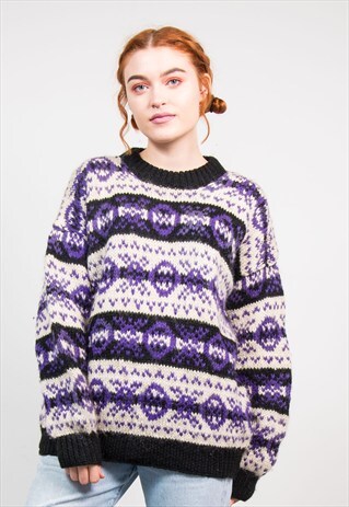 VINTAGE THICK PURPLE PATTERN GRUNGE KNIT JUMPER