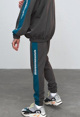 COLOR BLOCKED SLIM FIT CUFFED TRACKSUIT PANTS IN GREY