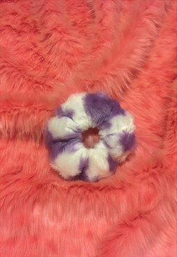 Lilac cow print fluffy hair scrunchie