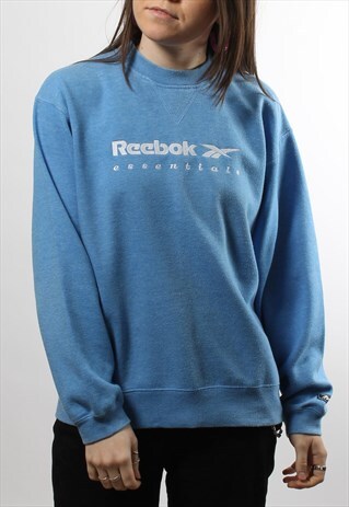 VINTAGE REEBOK ESSENTIALS BLUE SWEATER WITH SPELL OUT