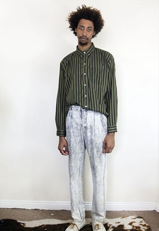 90S HIGH WAIST PLEATED ACID WASH GREY DENIM CHINOS 30