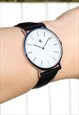 Slim Silver Watch with Leather Strap