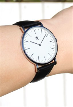 Slim Silver Watch with Leather Strap