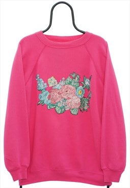 Vintage 90s Floral Pink Sweatshirt Womens