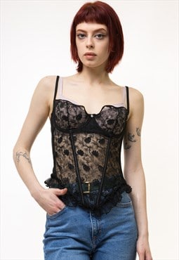 90s Vintage Black Lace Body Lingerie Set Underwear 5183