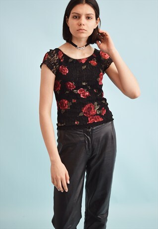 90'S RETRO FLORAL PRINT KITSCH MESH TEEN TOP