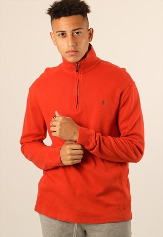 VINTAGE RALPH LAUREN EMBROIDERED LOGO 1/4 ZIP SWEATSHIRT