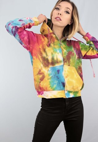 VINTAGE 90S OVERSIZED TIE DYE HOODIE SWEATER COLOURFUL