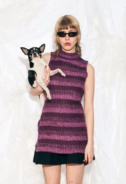 Vintage Y2K Knitted Vest Dress in Purple Wool