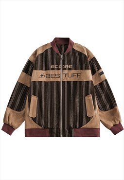 Striped varsity jacket retro bomber 70s inspired coat brown