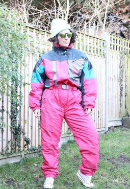 Vintage 1990s colour block skisuit in pink and grey 