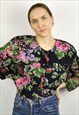 WOMEN'S S 90'S FLOWER PRINT PATTERN CROP SHIRT BLAZER BLOUSE
