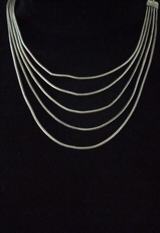 5 LAYERED EVENING SILVER ANTIQUE LOOK NECKLACE