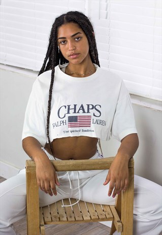 VINTAGE REWORKED CHAPS RALPH LAUREN CROP TOP LOGO 90S XL 4.6