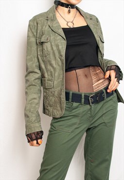 Vintage Blazer Y2K Military Jacket in Khaki Cotton