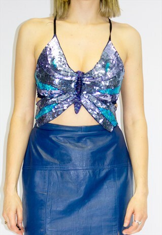 VINTAGE 1990'S DISCO SEQUIN BUTTERFLY TOP