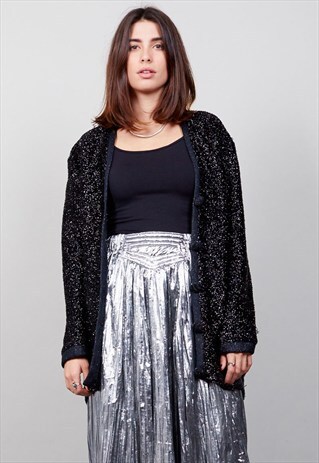 VINTAGE 80'S SPARKLY DISCO BLACK CARDIGAN
