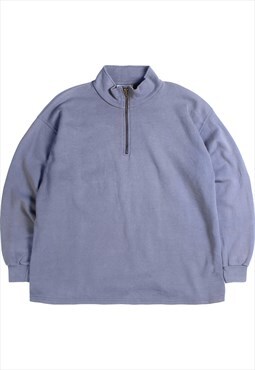 Vintage  Lee Sweatshirt Quarter Button Plain Blue Large