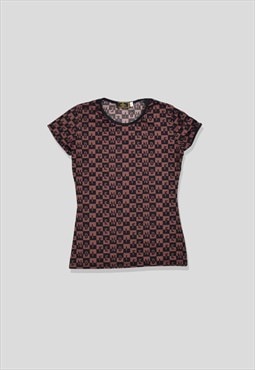 Vintage Fendi Repeat-Print Top T-Shirt in Brown & Black