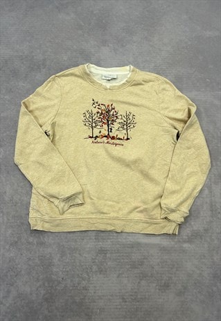 VINTAGE SWEATSHIRT EMBROIDERED TREES PATTERNED JUMPER