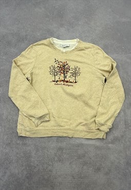 Vintage Sweatshirt Embroidered Trees Patterned Jumper